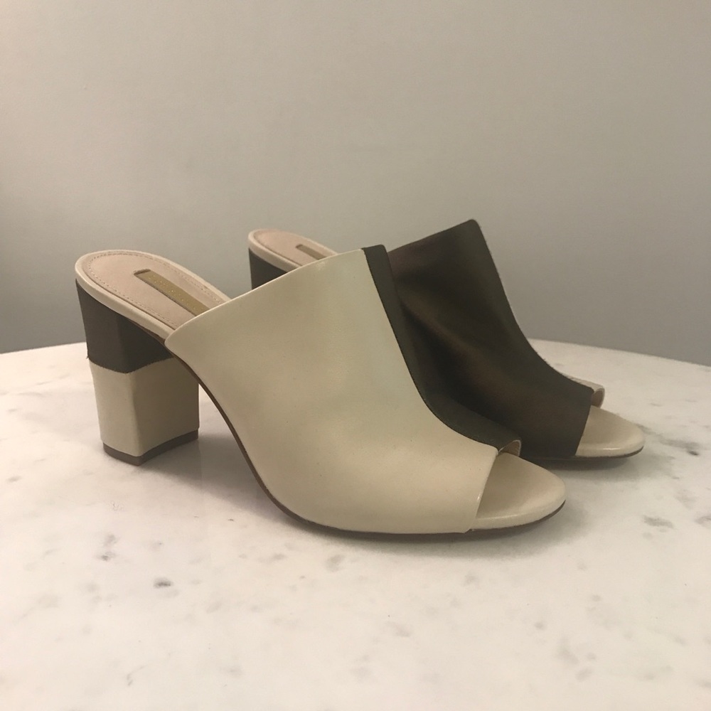 Olive + Cream Color Block Mules